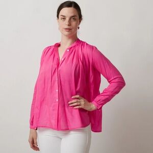 Mii Collection || Nathalie Blouse Silk Blend Top in Pivone‎ Bright Pink XS